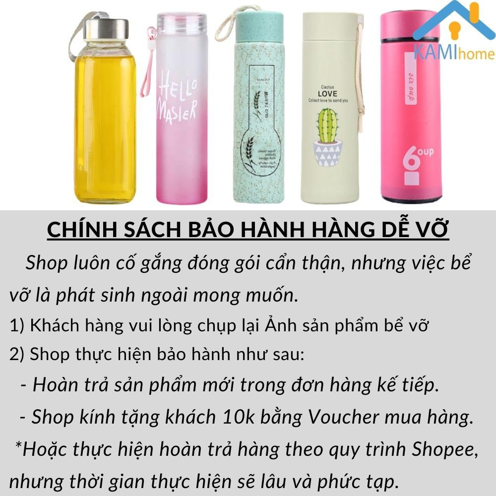 Bình nước thủy tinh VAVỏ nhựa xương rồng nắp xoay chống tràn 350m kiêm Lọ hoa dễ thương mã 20021