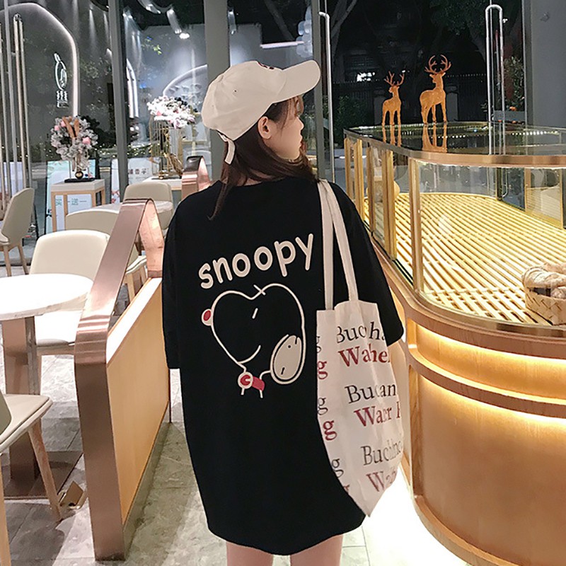 Áo thun cổ tròn ngắn tay in hình chó Snoopy thời trang cho nữ