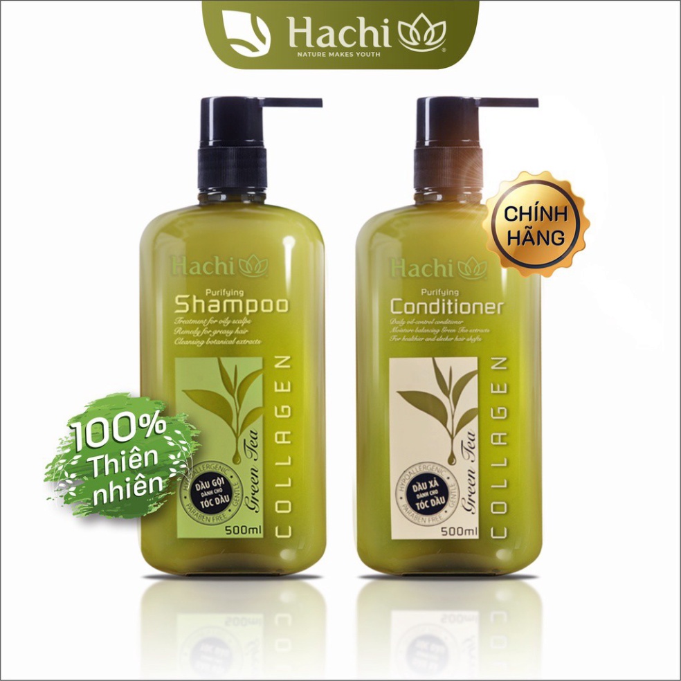 Dầu Xả Hachi chiết xuất trà xanh dành cho tóc dầu GREENTEA [Chính Hãng] 350ml, 500ml, 800ml - Dầu gội xả trà xanh Hachi