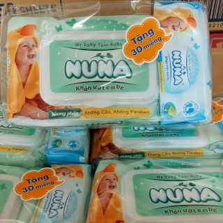 Combo 5 khăn giấy ướt nuna có tặng kèm gói nhỏ 30 tờ.