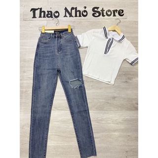 quần jean lưng cao rách kiểu