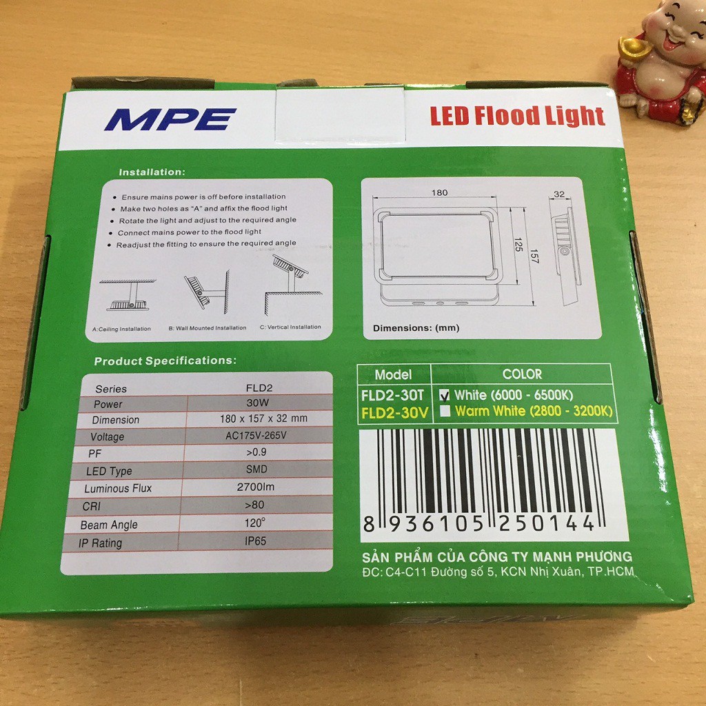 ĐÈN PHA LED 30W MPE CHỐNG NƯỚC IP65 MODEL:FLD2-30