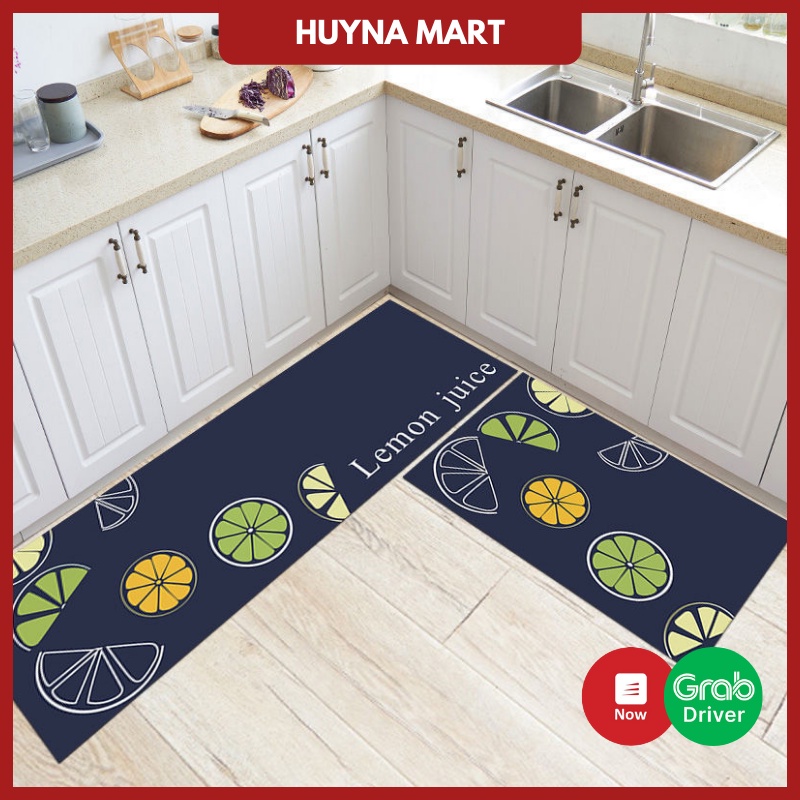 Bộ 2 Thảm Nhà Bếp 3D Cao Cấp Siêu Thấm Nước Chống Trơn Trượt HUYNA MART (2 thảm 40*60cm &amp; 40*120cm) T02