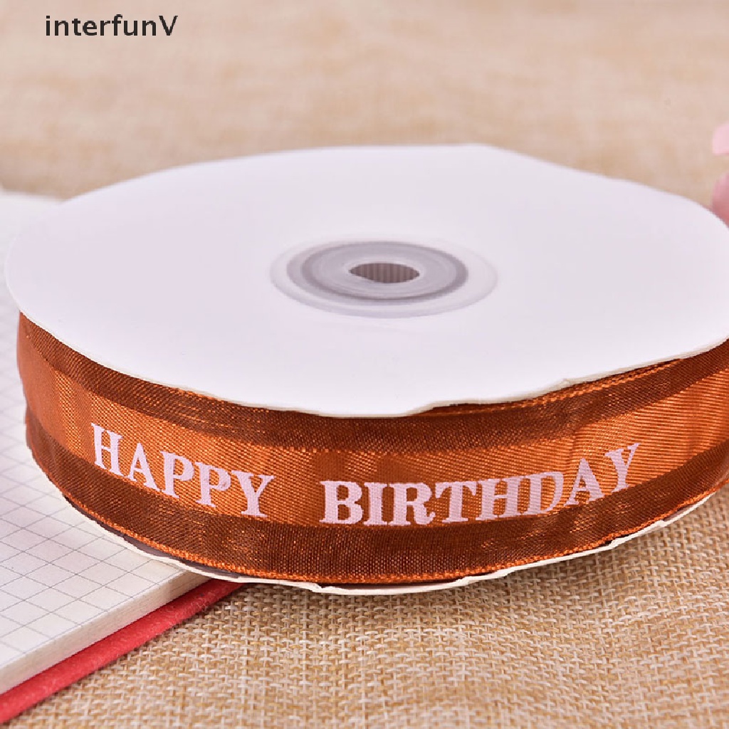 [InterfunV] Cuộn Dây Ruy Băng Polyester In Chữ Happy Birthday Gói Quà Tặng Sinh Nhật DIY