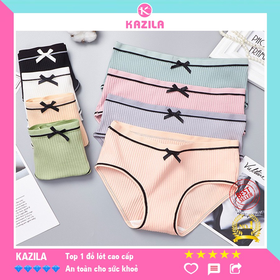 Quần lót nữ dễ thương gân tăm đính nơ, quần lót nữ cotton Kazila FH2