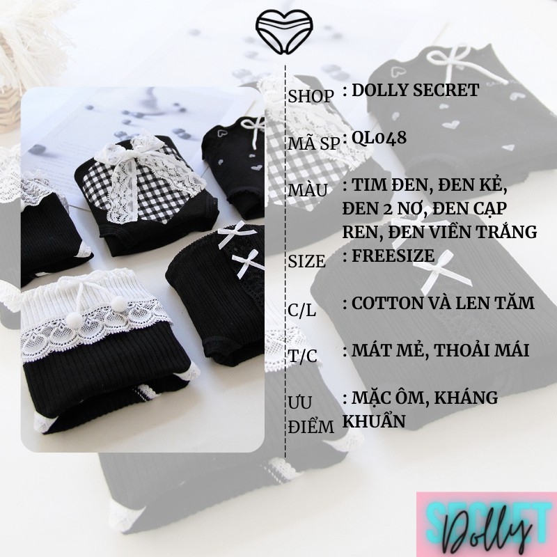 Quần Lót Len Tăm Sợi Tre Màu Đen Họa Tiết Ren Nơ Đáng Yêu Dễ Thương Cao Cấp DOLLY SECRET QL048 | BigBuy360 - bigbuy360.vn