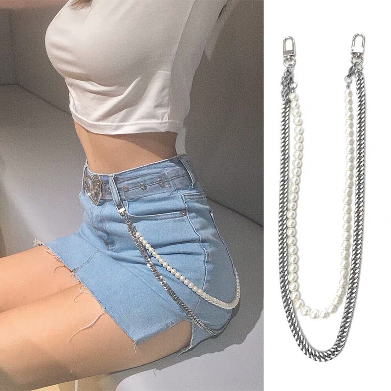 Dây Xích Đeo Thắt Lưng Đính Ngọc Trai Giả Thời Trang Cá Tính Cho Nam Nữ