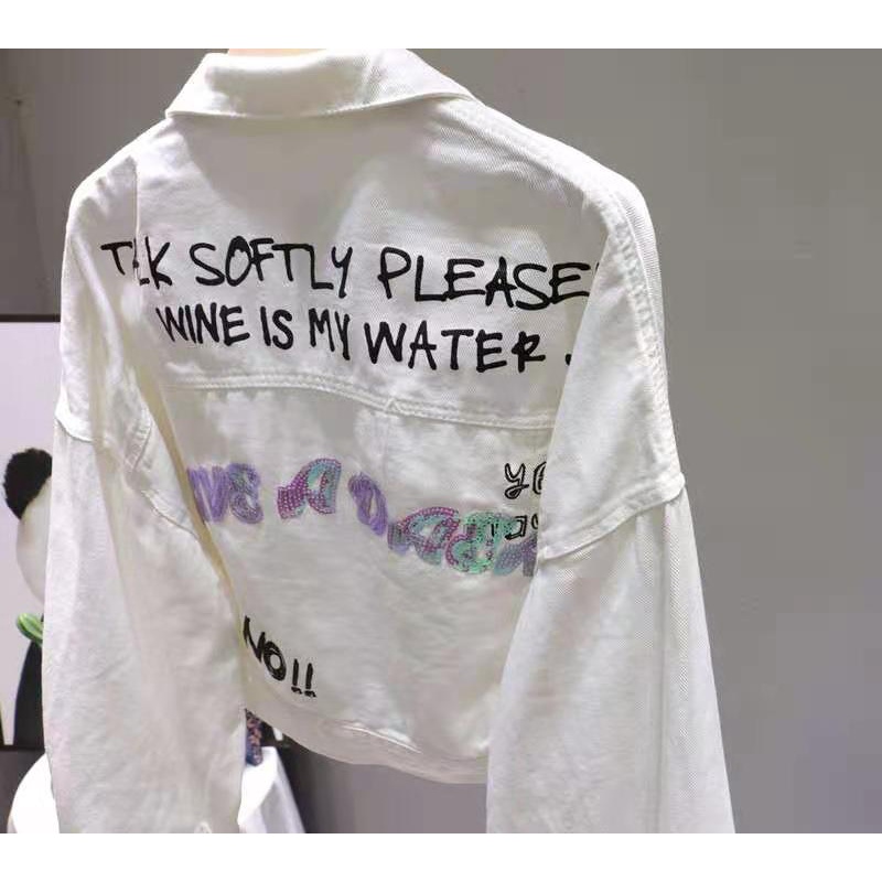 Áo Khoác Denim Dáng Ngắn In Hoạt Hình Gấu Dễ Thương Thời Trang 2023 Cho Bạn Gái