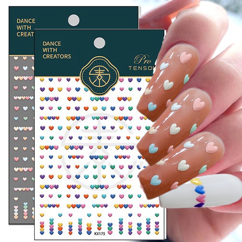 Miếng Dán Trang Trí Móng Tay Hình Trái Tim Nhiều Màu Độc Đáo DIY