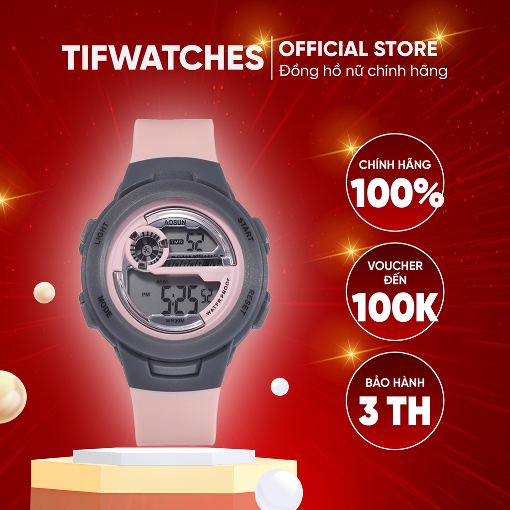 Đồng hồ thể thao unisex YOKO điện tử màu hồng phấn dây cao su chống nước tốt, gói quà miễn phí