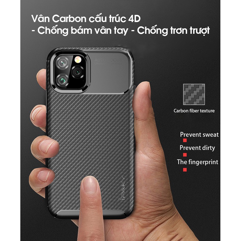 Ốp lưng iPhone 11 / iPhone 11 Pro / iPhone 11 Pro Max - Chính hãng IPAKY - Mặt lưng CARBON chống bám vân tay