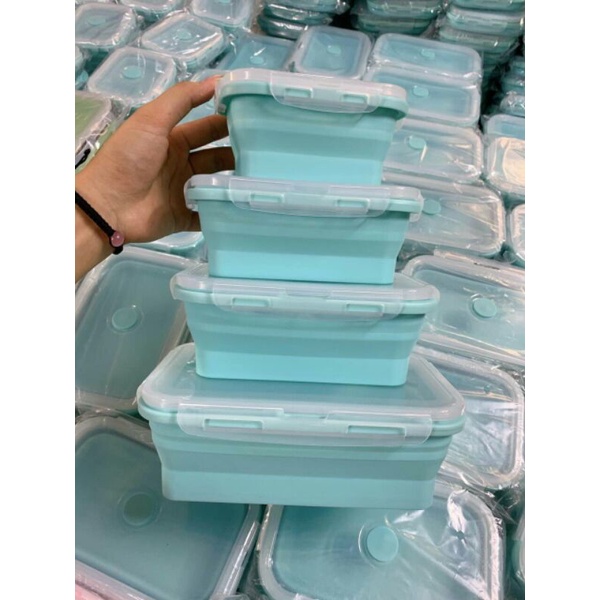 Set 4 hộp silicon thực phẩm gấp gọn hãng sale chuẩn FDA