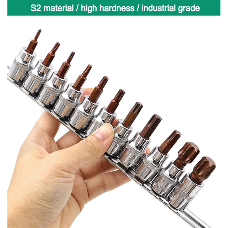 Bộ 11 Mũi T10-T60 3 / 8 &quot;1 / 4&quot; Đầu Lục Giác