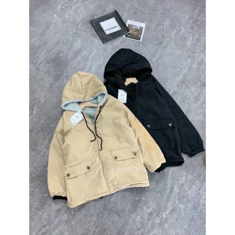 Áo kaki lót lông cừu thêu chữ | BigBuy360 - bigbuy360.vn