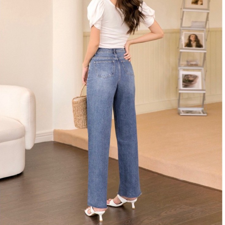 Quần jeans ống rộng cắt lai MIEU - GD05