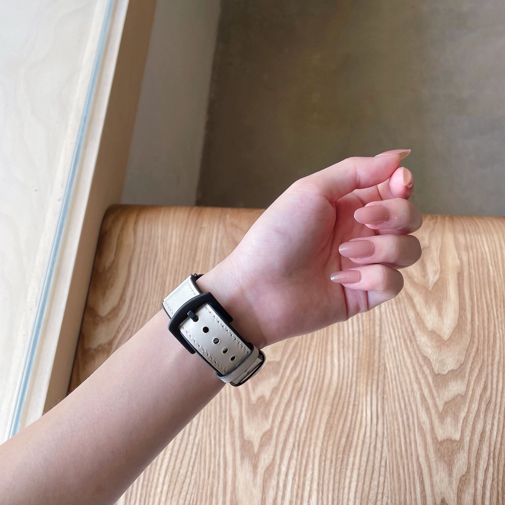 Dây đeo bằng da + silicon đơn giản thích hợp cho Apple Watch Series 7 6 5 3 4 2 SE 41mm 45mm 38mm 40mm 42mm 44mm