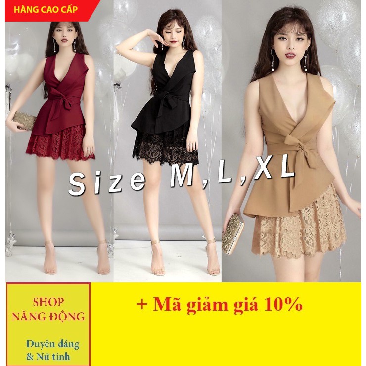 Jum Ngắn 💕FREESHIP💕 Đồ bay ngắn giả váy phối ren cổ vest cực xinh TJ873 [CÓ ẢNH THẬT]