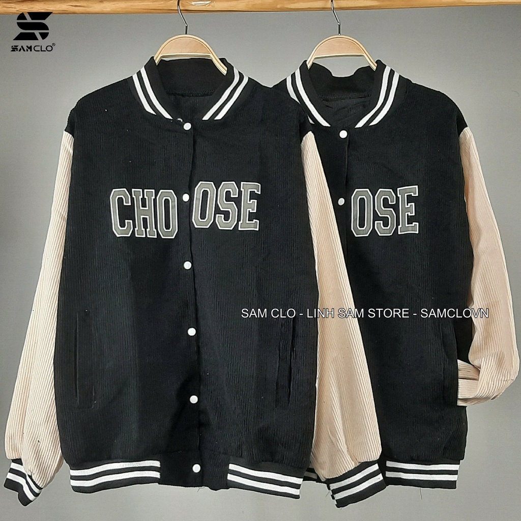Áo khoác NHUNG BOMBER BÓNG CHÀY CÀI NÚT freesize SAM CLO form rộng nam nữ unisex mặc cặp - couple chữ CHOOSE