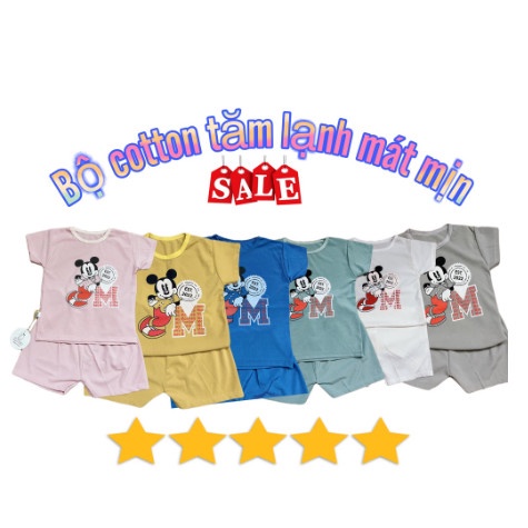 Bộ Cộc Tay hoạ tiết micky cực xinh Chất Thun Lạnh Cho Bé Trai Bé Gái, Bộ Hè Cho Bé trai, bé gái