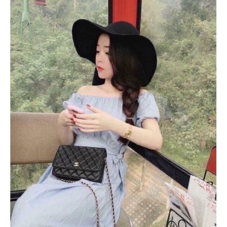 Túi đeo chéo dây ngọc trai katun nữ 2 màu đen trắng