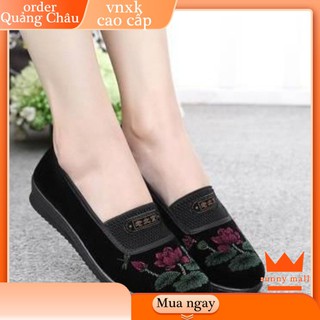Giày vải nữ trung niên búp bê 🔥BIGSIZE 35-40🔥🔥QUẢNG CHÂU🔥 lười đế bằng mềm ấm tặng bà mẹ đen big size đại mùa đông