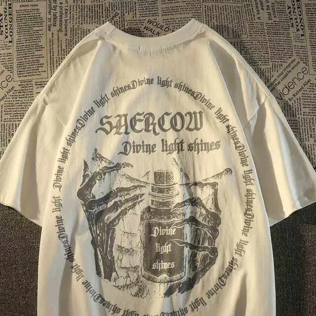 Áo thun MMIOT tay ngắn in họa tiết đầu lâu phong cách gothic harajuku thời trang đường phố cho nam