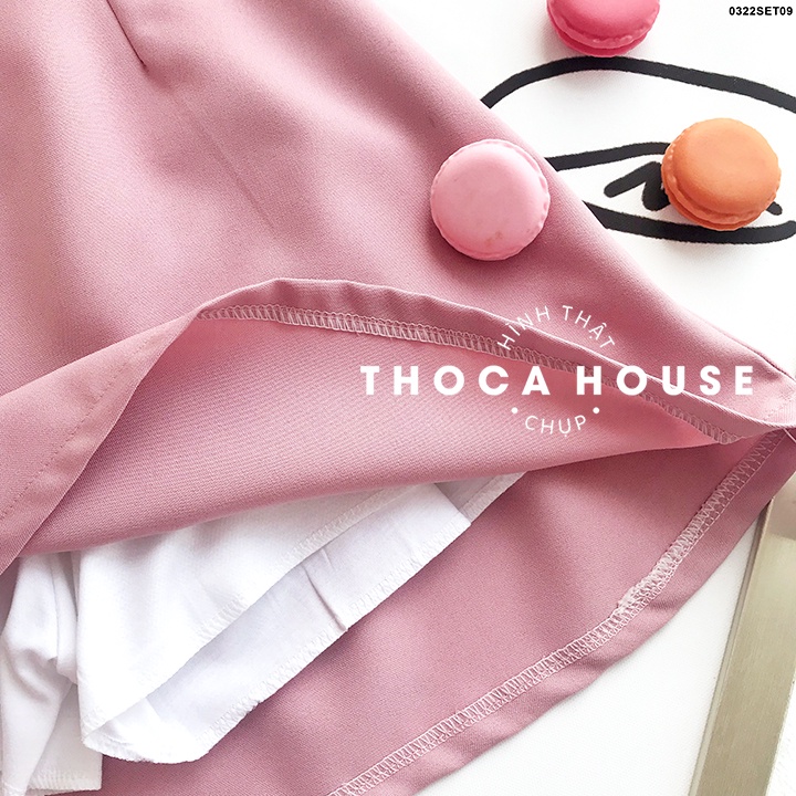 Set áo khoác vest 2 túi phối chân váy lưng thun pastel THOCA HOUSE vải dày đi làm, đi học freesize dưới 56kg