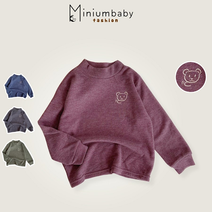 Áo len dài tay thu đông tổ ong cho bé gái chất 100% cotton cao cấp, quần áo trẻ em MiniumBaby-A1113