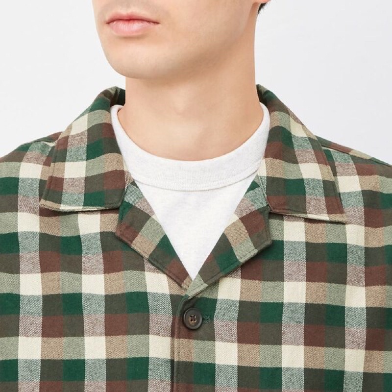 Áo sơ mi nam dài tay cổ bẻ kẻ caro dòng flannel thời trang của GU - Nhật