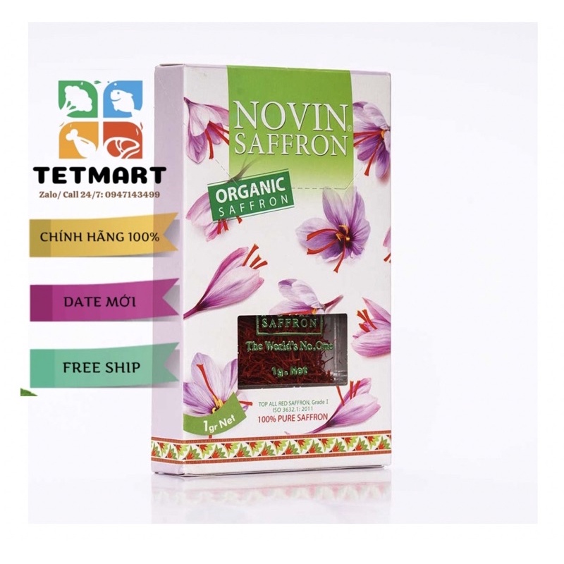 12 hộp mỗi hộp 1gram Nhuỵ hoa nghệ tây hữu cơ Organic Saffron NOVIN thương hiệu nổi tiếng, hàng chính hãng từ Iran 100%