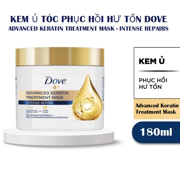 Kem Ủ Dove Keratin Phục Hồi Hư Tổn Cao Cấp Tóc Vào Nếp Mượt Mà  Dove Keratin Deep Smoothing Mask 180ml