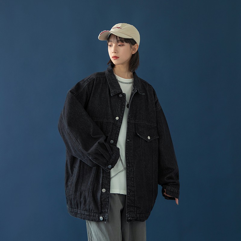 Fat sister denim jacket women's tidal ins loose Korean version of the retro port flavor chic workwear jacket large size