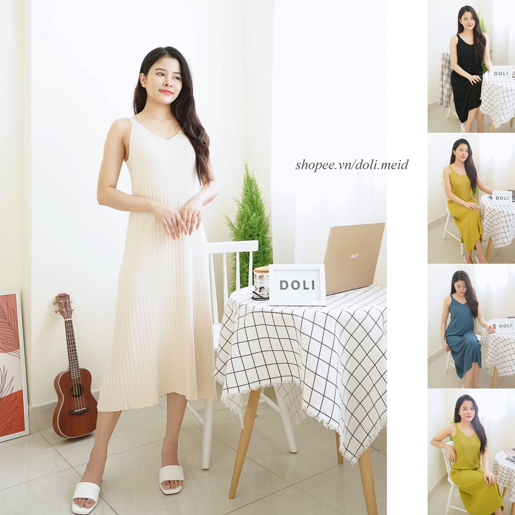 Đầm Len Suông Dài 2 Dây | Váy Len Mềm Mịn Bầu Mặc Được | Kết Hợp Áo Vest Đi Làm Công Sở Rất Đẹp - D39