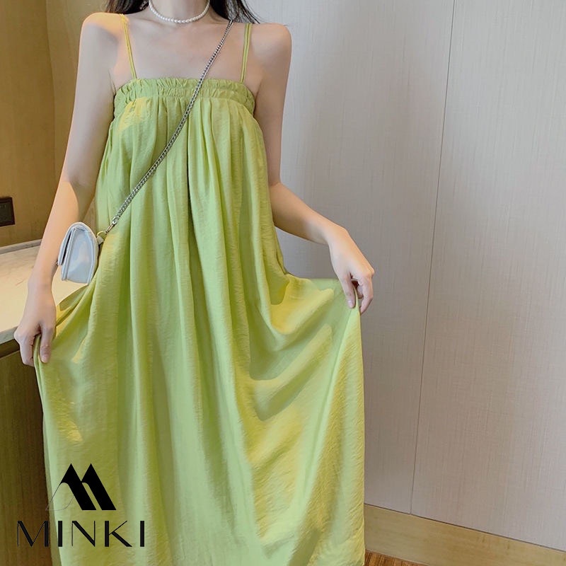 VÁY HAI DÂY LỤA XẾP LY NGỰC - CHẤT LIỆU CAO CẤP - MÀU XANH CỐM | BigBuy360 - bigbuy360.vn