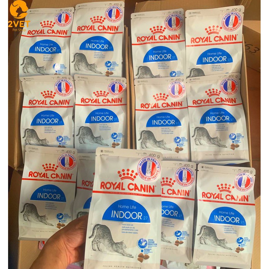 Đồ Ăn Cho Mèo Trưởng Thành - Hạt Khô Dinh Dưỡng Royal Canin Indoor Cao Cấp Cho Mèo Từ 1-7 Tuổi - Trọng Lượng 400G