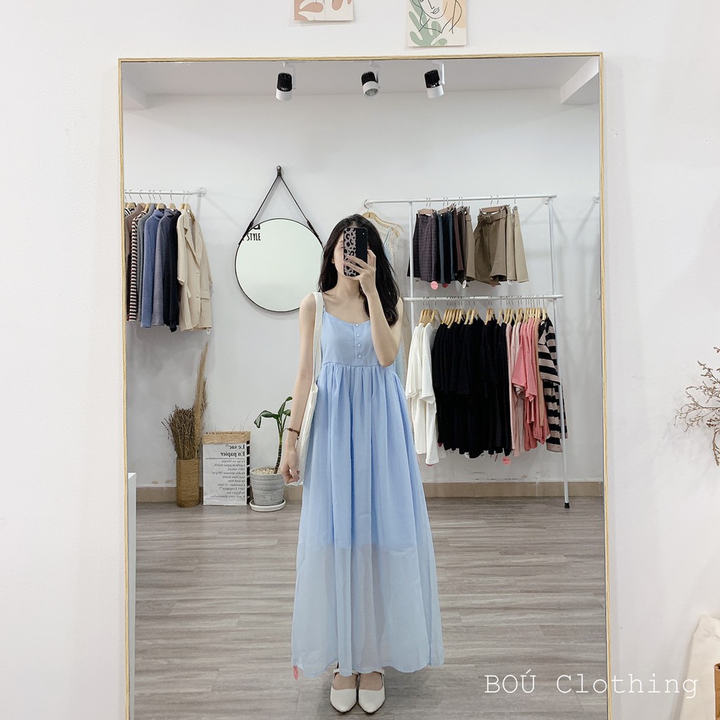 [Mã FATHANG5 giảm 10K đơn 50K] Maxi 2 dây babydoll xanh nút dọc cho Nữ | BigBuy360 - bigbuy360.vn