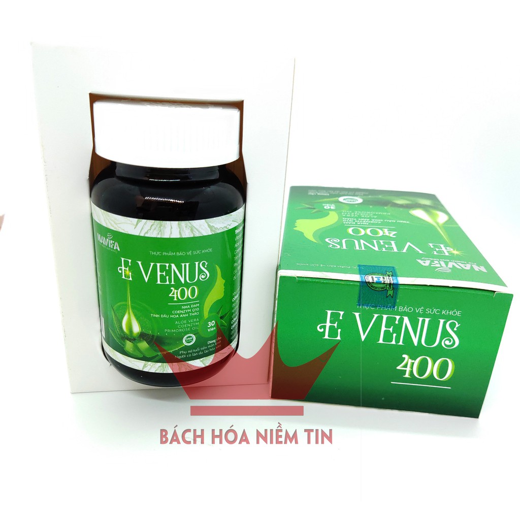 Vitamin E - Nha đam - E VENUS 400 - chống lão hóa làm đẹp da, ngừa sạm da, nhăn da hiệu quả - Hộp 30 viên Chuẩn GMP Bộ Y
