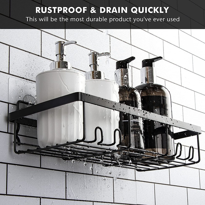 Bộ 2 Kệ Đựng Đồ Dùng Gắn Tường Kèm Móc Treo Tiện Dụng Cho Nhà Tắm