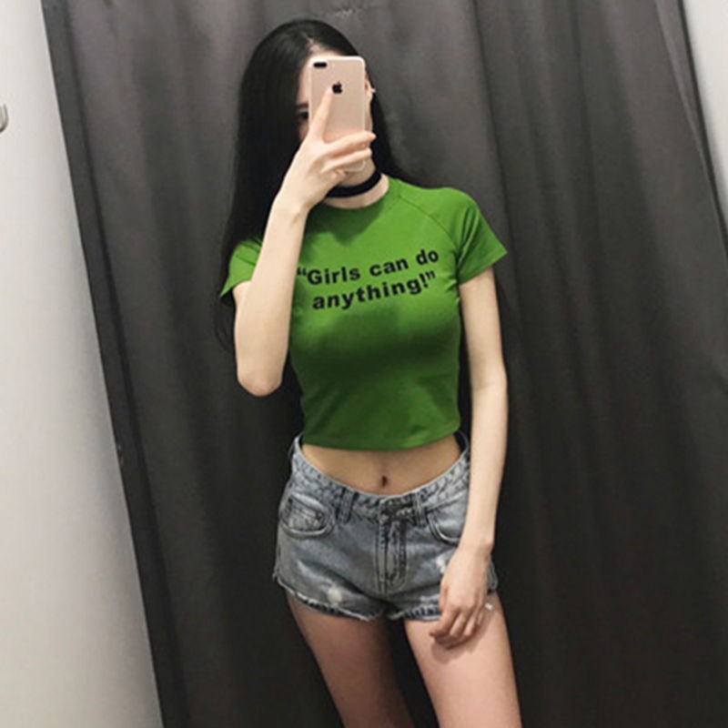 Áo Thun Croptop Tay Ngắn In Chữ Thời Trang Cho Nữ