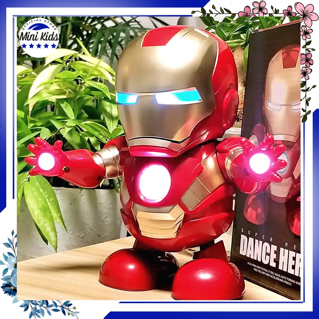 Đồ chơi robot người sắt Iron Man Hero nhảy múa theo nhạc cực kỳ vui nhộn - đèn led hấp dẫn có tay cầm đi chơi - MiniKids