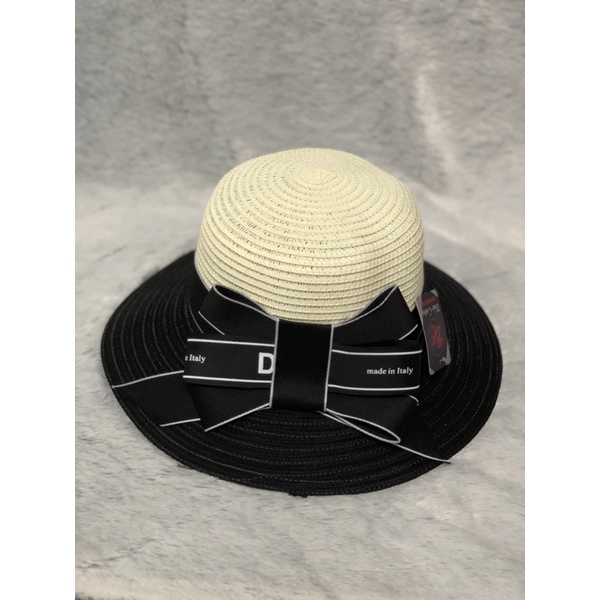 Nón vành nữ trang trí nơ in chữ trắng