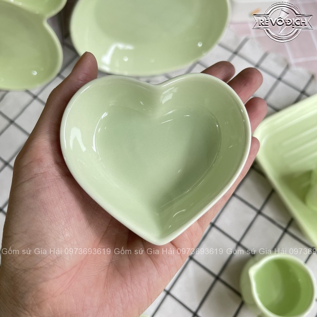 Bộ bát đĩa decor màu xanh lá dễ thương xinh xỉu