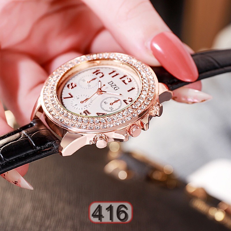 Đồng Hồ Nữ Dây Da Dzg Mặt Tròn 416 Caty Sang Chảnh Cực Hot - Hazo