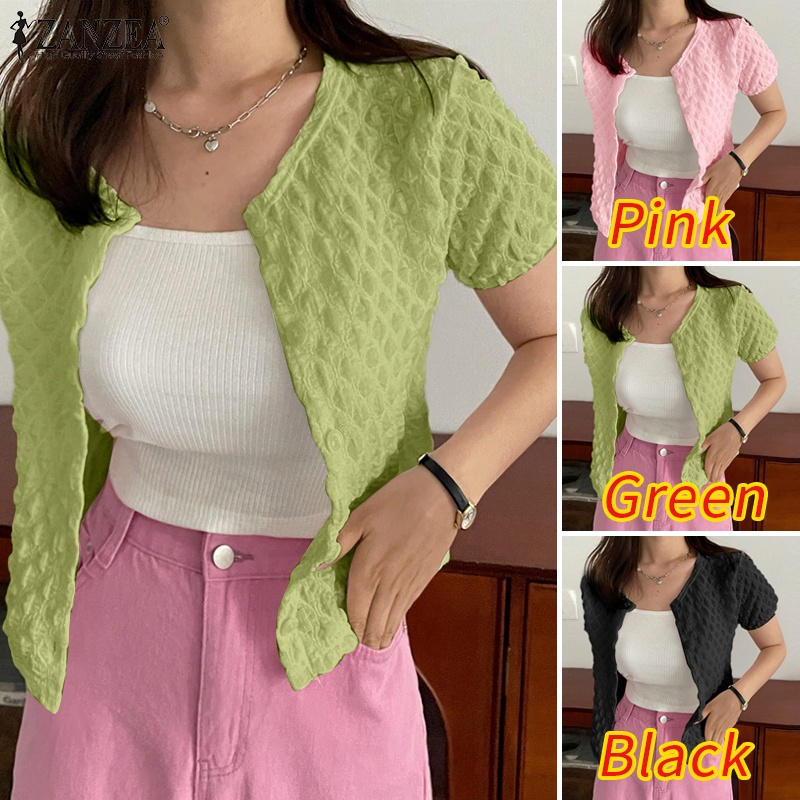 Áo ZANZEA ngắn tay cổ tròn họa tiết caro thời trang dành cho nữ