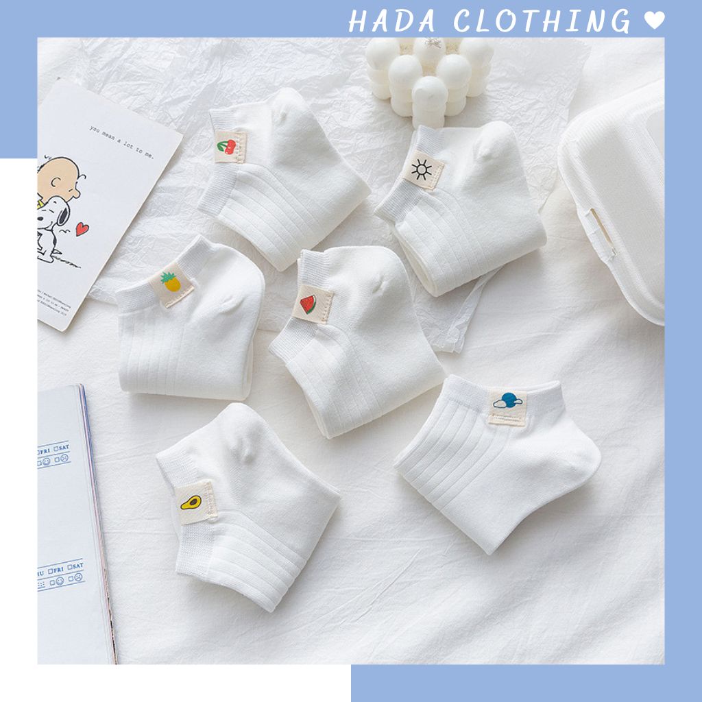 Tất nữ trắng cổ ngắn chất đẹp phối hình dễ thương Hada - TN03