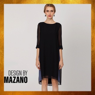 Váy đầm đen phối xám sườn chính hãng Mazano