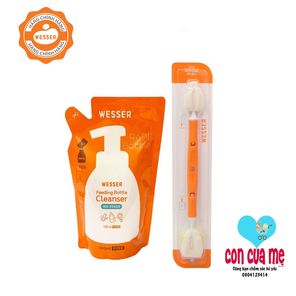 [Mẫu mới Date 2025] Chai/Túi nước rửa bình sữa Wesser 500ml
