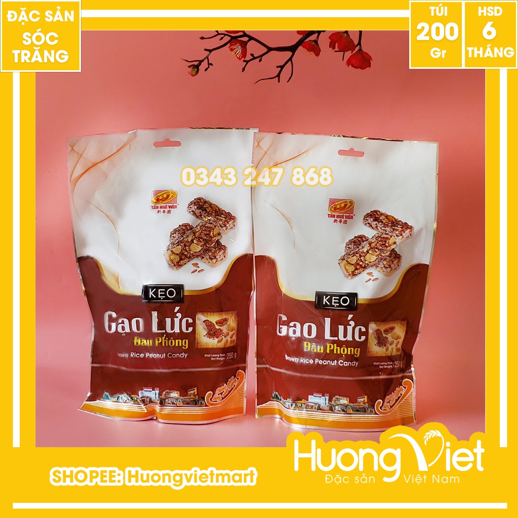 Kẹo gạo lứt đậu phộng Tân Huê Viên 200g, kẹo gạo lức Sóc Trăng giòn ngon vị ngọt nhẹ của gạo lức, vị giòn của đậu phộng