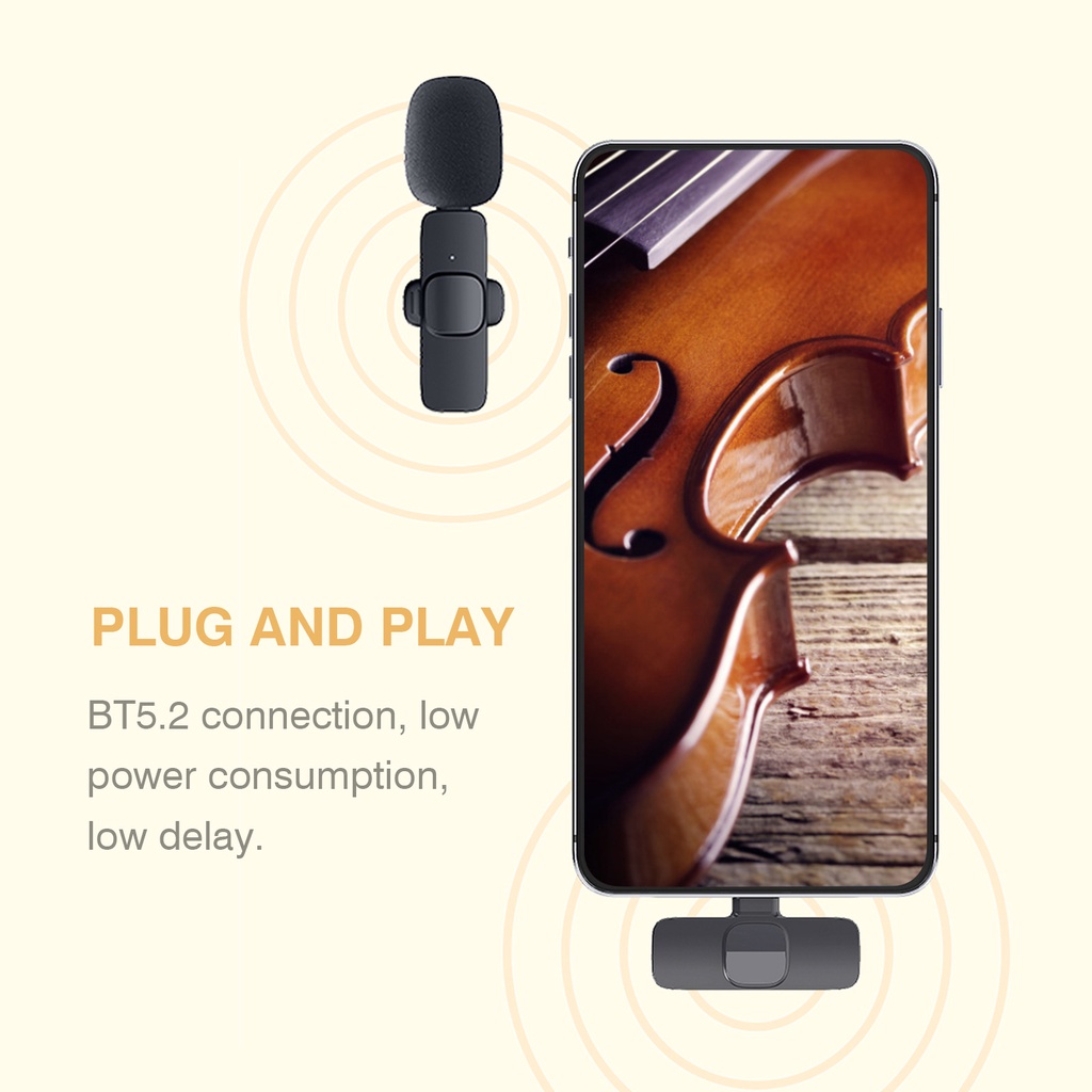 Micro không dây kẹp áo cổng Type-C/Lightning kết nối Bluetooth hỗ trợ quay Youtube/livestream cho PC/Android/điện thoại