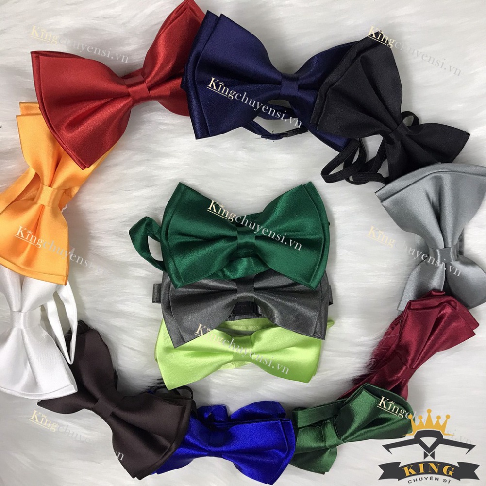 Nơ đeo cổ nam cho chú rể-bưng quả bê tráp TINY KING vải lụa phi bóng 2 lớp dây đeo móc cài X01